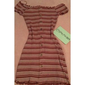 Stripped off the shoulder mini dress